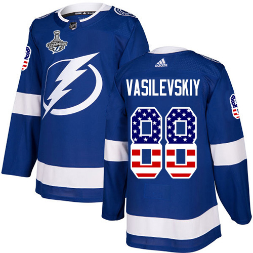 Adidas Tampa Bay Lightning #88 Andrei Vasilevskiy Blue Home Authentic USA Flag Youth 2020 Stanley Cup Champions Stitched NHL Jersey->youth nhl jersey->Youth Jersey